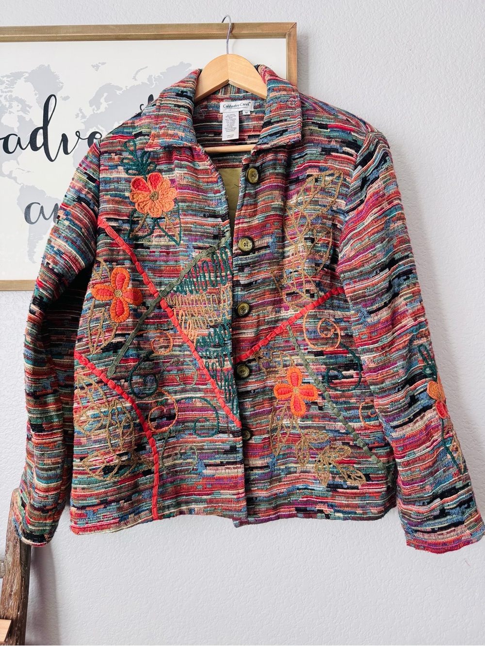 Vintage medium embroidered coldwater creek multi color blazer jacket floral boho